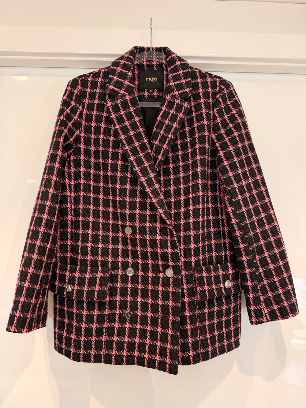 Maje Black & Pink Houndstooth tweed Blazer & Shorts set